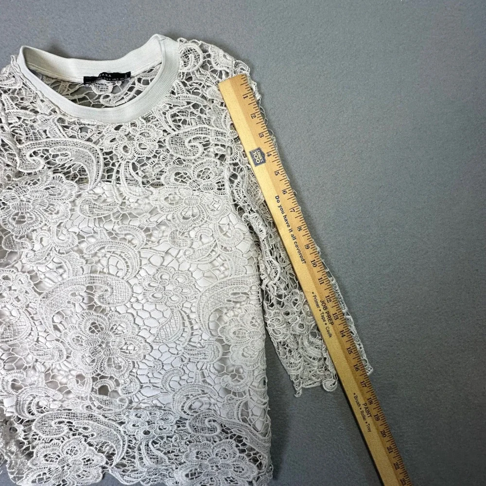 Zara Guipure Lace Top Cream Floral Paisley Coquette Romantic Size S Off-White